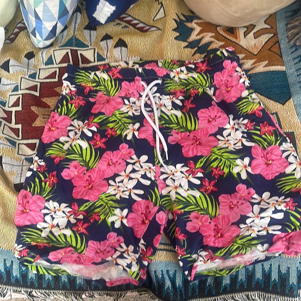 Tropical flowers shorts, cotton material with draw string. Worn once,no pockets